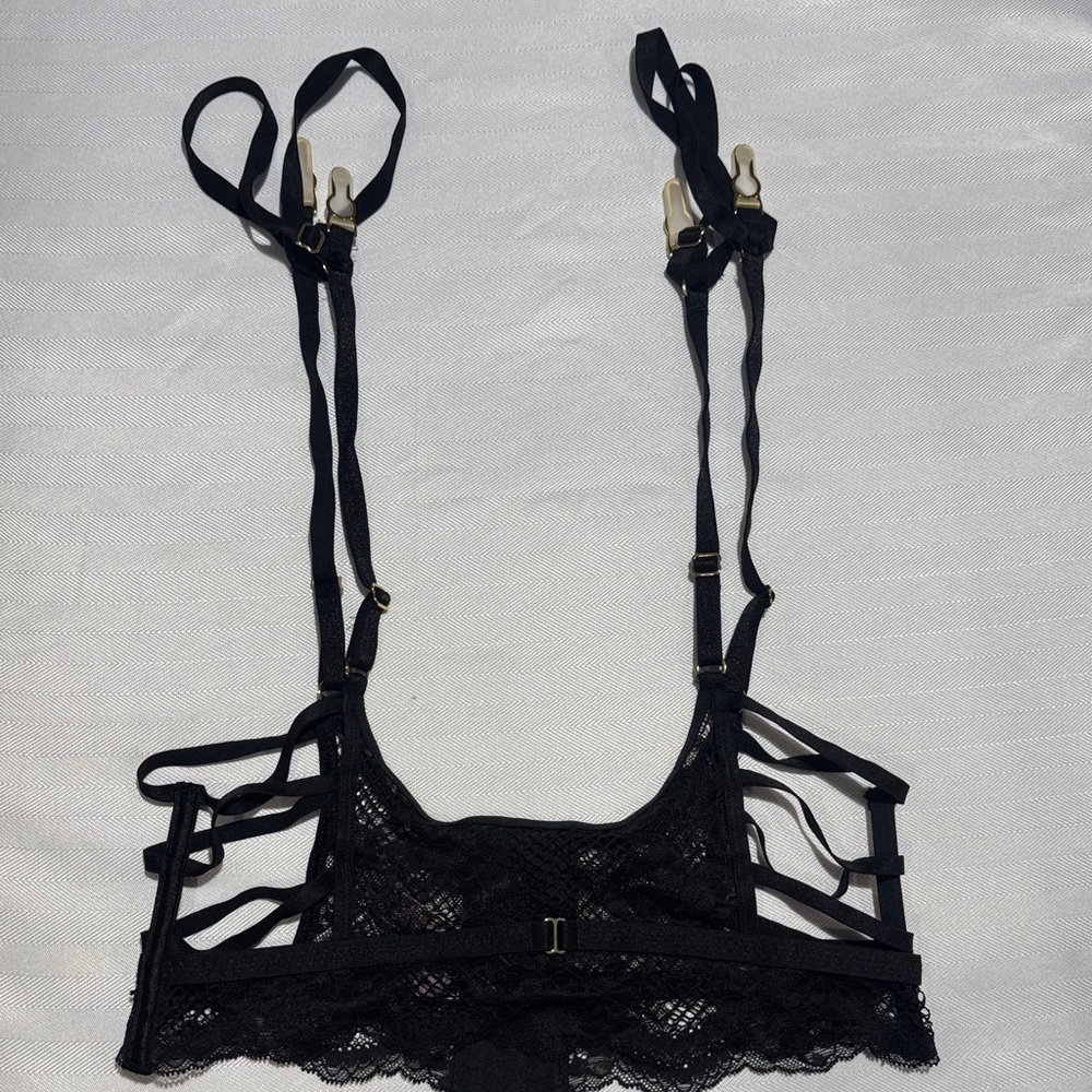 Victoria's Secret Black Lace Strappy Bralette with Gold Hardware